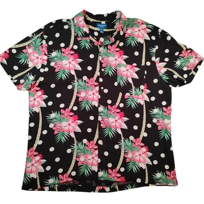 Camisa Arizona Jean Co Para Hombres 2XL Negra Hawaiana Floral Lunares Rayón Abotonada Foto 1 de 4