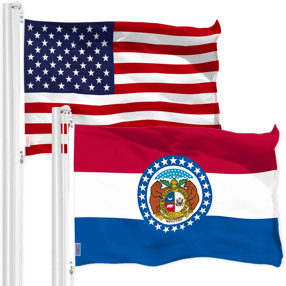 G128 Missouri Flag and American USA Flag Set 3x5 FT Printed 150D Polyester