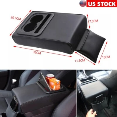 Black Car Armrest Box Cushion Pad Center Console Cover With Cup Holder Storage - Image 1 of 4