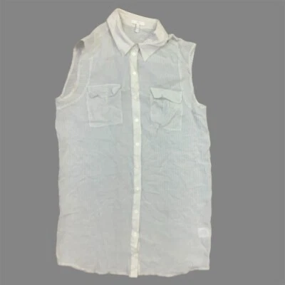 Joie Women's Sleeveless Button-Up Blouse – 100% Silk Tank, Gray/White (XS) - Image 1 of 4