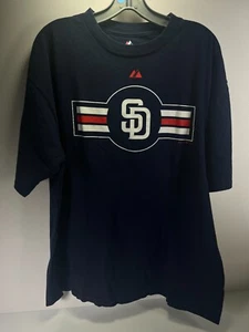 San Diego Padres MLB Baseball Majestic 100% Cotton Navy Blue T-Shirt Men's Large - Picture 1 of 5