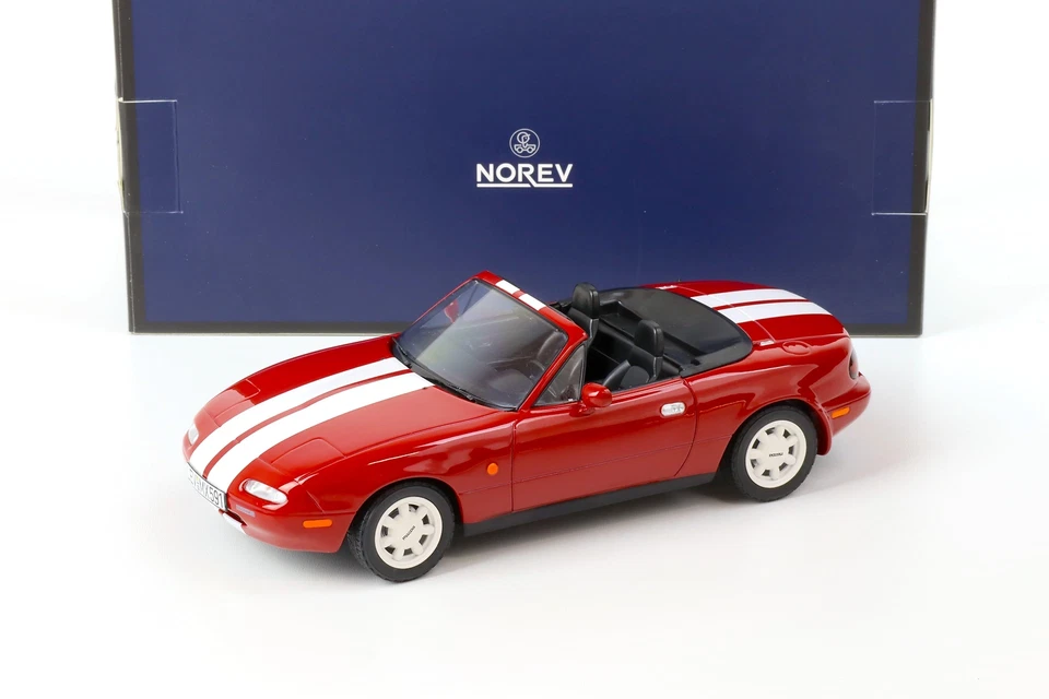 1 18 Mazda MX-5 Rouge Avec Blanches Rayures 1989 Norev 188021 Limitée