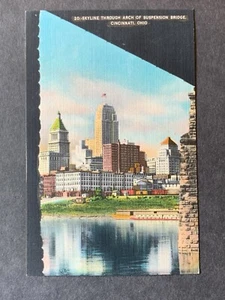 Skyline durch Bogen der Hängebrücke Cincinnati OH Leinen Postkarte H213283316 - Bild 1 von 3