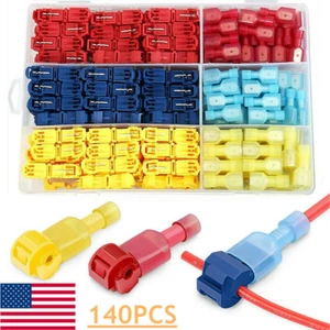 140Pcs 22-10 AWG Insulated T-Tap Quick Splice Combo Wire Terminal Connectors Kit - Picture 1 of 11