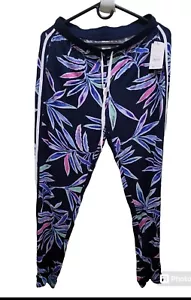 Women's Cozy Loungewear S Drawstring Jogger Pajama Blue Floral  Tropical Pants  - Picture 1 of 8