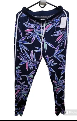Mujer Acogedor Ropa de Salón S Cordón Jogger Pijama Azul Floral Tropical Pantalones  Foto 1 de 4