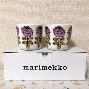 NEW Marimekko Vihkiruusu Coffee Cup Mugs 2pcs Pink Line JP - Picture 1 of 5