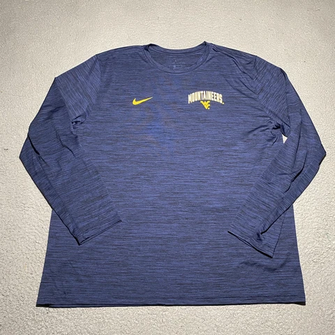 West Virginia Mountaineers Nike T Shirt Mens 2XL Blue Long Sleeve Dri Fit Crew Cover