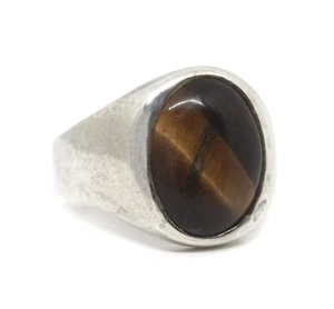 Anillo Plata 925 - Cabujón Ojo de Tigre - Taxco México - Hecho a Mano Vintage - Imagen 1 de 8