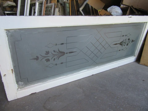 ~ ANTIQUE WHEEL CUT ETCHED GLASS TRANSOM WINDOW ~ 54 x 20 ~ SALVAGE Cover