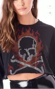 CAMISETA EMMA & SAM RHINESTONE CRÁNEO MANGA LARGA NEGRA MED NUEVA - Imagen 1 de 5