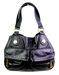 ROOMY Cynthia Rowley BLACK GENUINE LEATHER LOGO TOTE SHOULDER BAG HANDBAG PURSE - Picture 1 of 14