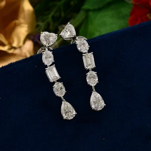 5.67 Ct Multi Shape Lab Grown CVD Diamond Dangle Earrings 14k White Solid Gold - Picture 1 of 15