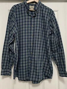 LL Bean Shirt Mens Blue Plaid Large Regular Wrinkle Free Cotton Traditional Fit - Picture 1 of 8