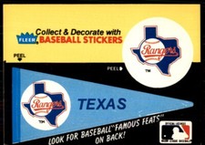 1986 Fleer Team Stickers Texas Rangers Pennant #NNO Ed Delahanty Back