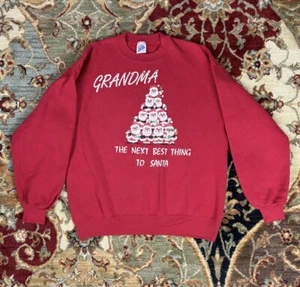 Vintage 90s Grandma Christmas Santa Claus Sweatshirt Crewneck - Picture 1 of 4