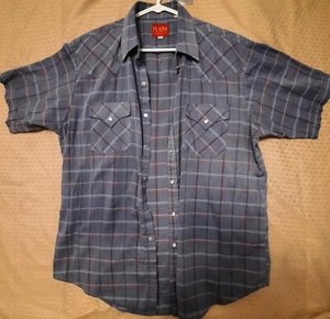 PLAINS Western Wear Camisa Para Hombre Talla LG Perla Snap Mangas Cortas Azul/Rojo a Rayas - Imagen 1 de 12
