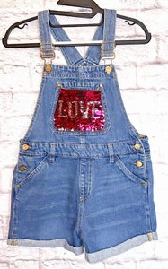 Chillipop Girls Shortall Overalls Shorts Denim Jeans Sequins LOVE Sz 14 - Picture 1 of 9