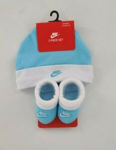 NIKE Baby Booties Hat Gift Set Newborn 0-6 months Unisex Light Blue NWT