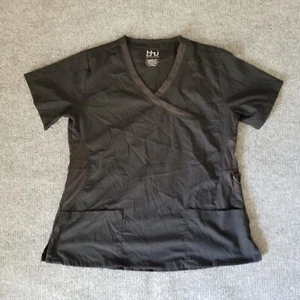 BHU Beverly Hills Uniforms Women Scrub Top L Black Front Pockets Short Sleeves - Picture 1 of 10