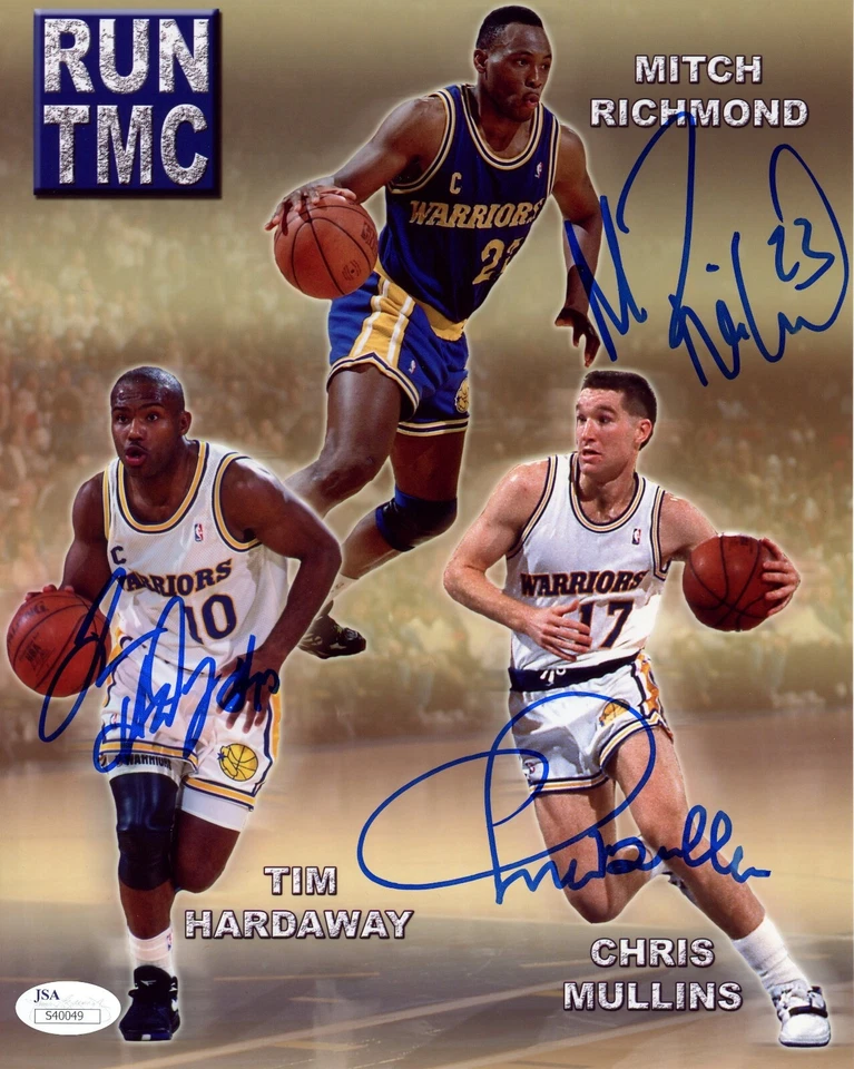 TIM HARDAWAY-CHRIS MULLIN-MITCH RICHMOND SIGNED RUN TMC WARRIORS 8X10 PHOTO-JSA - Image 1 of 1