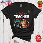 Just A Teacher Who Loves Cats, Adorable Floral Flowers Cat, Teacher T-Shirt