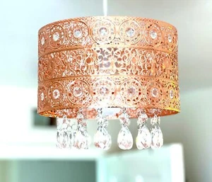 Ceiling Light Shade Lamp Drum Morocan Gem Acrylic Droplet Beaded Chandelier Home - Picture 1 of 32