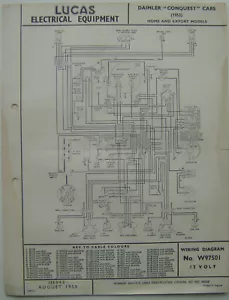 Original Lucas Wiring Diagram for the 1953 Daimler Conquest - Picture 1 of 1