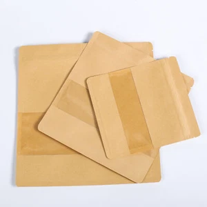 Bolsas resellables planas de almacenamiento de alimentos de papel Kraft marrón 50/100/500 con ventana transparente - Imagen 1 de 6
