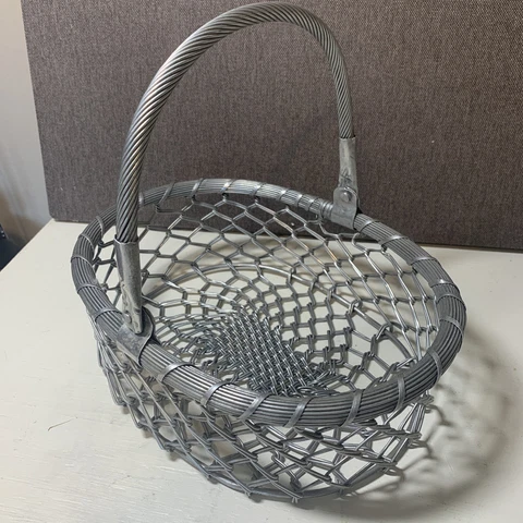 Vintage Aluminum Wire Basket  With Swing Handle Oval Sturdy Decorative Function Cover