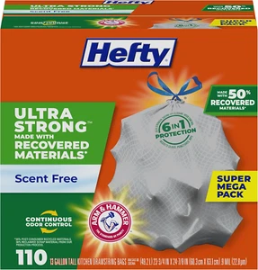 Ultrastarke hergestellte, unparfümierte, hohe Küchenmülleimerbeutel, 13 Gallonen 110 Stück, grau - Bild 1 von 12