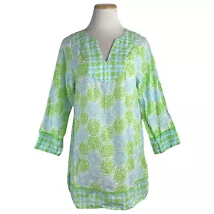 VINEYARD VINES Top Size Small Fruit Slices Neon Green Blue Textured Tunic Blouse - Picture 1 of 6