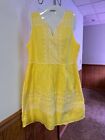 Vineyard Vines Yellow Embroidered Cotton Fit & Flare Sleeveless Sun Dress 16