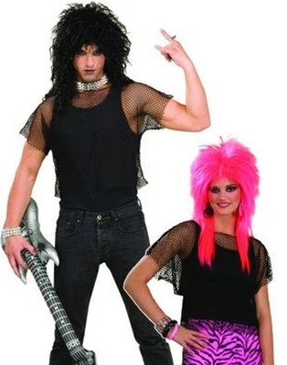 Black Mesh Top Shirt 80's to the Max Unisex Adult One size up to 42in Chest - Image 1 of 3