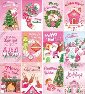 24 Packungen Rosa Weihnachtsgrußkarten mit Umschlägen und selbstklebenden Aufklebern, C... - Bild 1 von 10