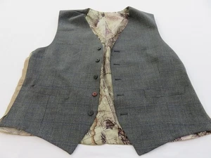 MENS GIBSON LONDON GREY 54% WOOL BLEND WAISTCOAT ANTIQUE MAP LINED CHEST 44" 46" - Picture 1 of 14