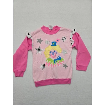 Sudadera Vintage Sears Payaso Niñas Mediana 5-6 Rosa Manga Volantes Pullover Foto 1 de 4