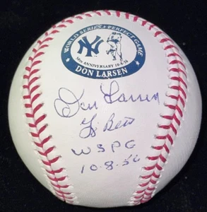 Yogi Berra & Don Larsen 1956 World Series Perfect Game Logo Baseball Signed PSA - Picture 1 of 8