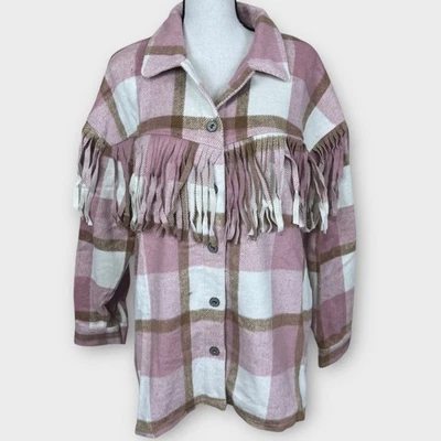 Chaqueta Camisa Chaqueta Para Mujer UMGEE NUEVA CON ETIQUETAS Flecos a Cuadros Pequeña Rosa Marrón Blanca Foto 1 de 4