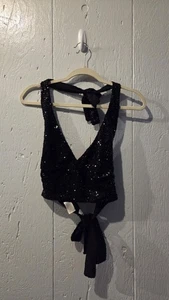 Vintage Y2k 90s L Black Sparkling Sequin Tank Top Evening Whimsigoth Camisole - Picture 1 of 8