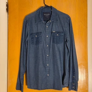 Camisa De Colección Guess Perla A Presión Para Hombres L Azul Punto Pin Denim Western Rodeo Y2K Años 90 - Imagen 1 de 11