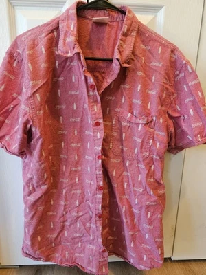 Coca Cola Two Shirt Size Large Bundle Button Up Short Sleeve Red/Pink Spiced - Image 1 of 4