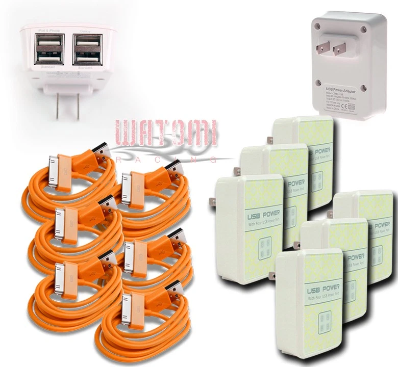 6X 4 USB PORT WALL ADAPTER+10FT CABLE POWER CHARGER ORANGE FOR IPHONE IPOD IPAD - Image 1 of 1