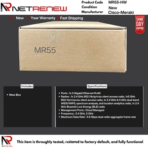 **NUEVO Cisco Meraki MR55-HW Quad-Radio 8x8 802.11ax (WiFi6) MU-MIMO sin reclamar - Imagen 1 de 1