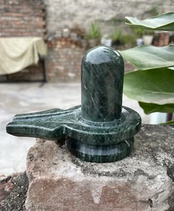 Green Marble Shivling 11 cm, Perfect Shivling For Home Pooja, Ling For Abhishek - Picture 1 of 6
