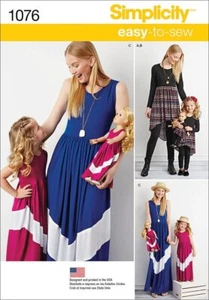 Maxi vestido de muñeca Simplicity patrón a juego madre-hija-18" alto bajo 3-8/XS-XL - Imagen 1 de 5