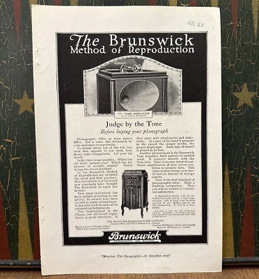 Impressão fonográfica The Brunswick anúncio Brunswick Balke Collender Wabash Ave Chicago - Imagem 1 de 4