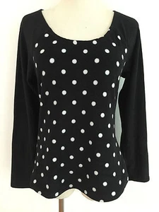 Betsey Johnson Intimates Micro Fleece Top Sleep Shirt Black w/White Dots Sz S - Picture 1 of 10