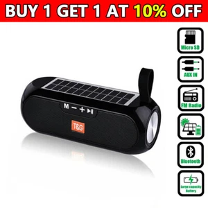 Solar Power Bluetooth Wireless Portable Speaker Stereo Bass USB SD FM Radio LOUD - Picture 1 of 17