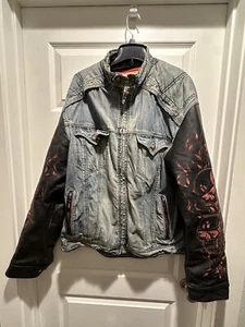 Strongarm Jacket Icon Moto Vintage Skulls Denim Size 2XL (Read Description) - Picture 1 of 10